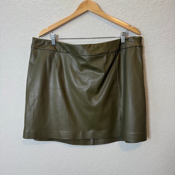 The Drop Olive Green Faux Leather Pull On Mini Skirt Size XXL NEW - Picture 6 of 7